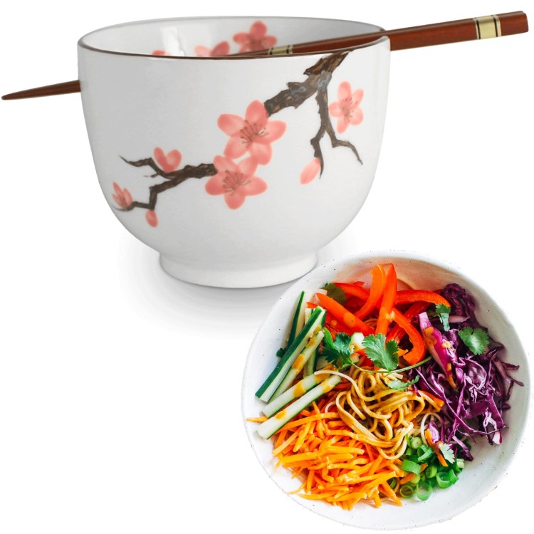Miseczka z Pałeczkami Do Zupy i Makaronu Soba 13 cm Biała Sakura EMRO AZIATICA
