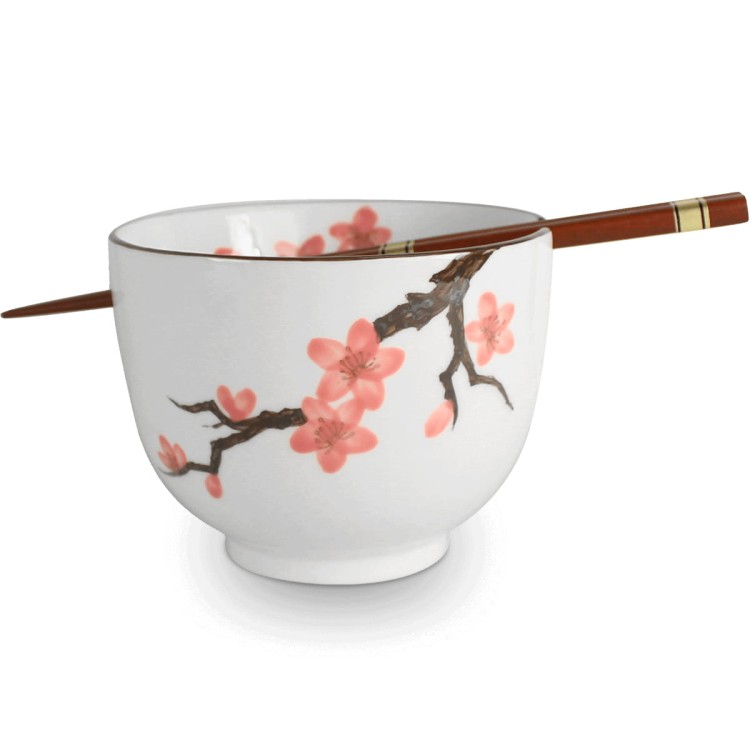 Miseczka z Pałeczkami Do Zupy i Makaronu Soba 13 cm Biała Sakura EMRO AZIATICA
