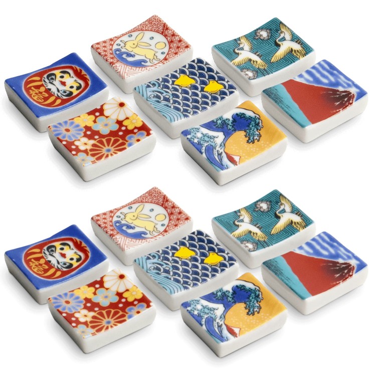 Kolorowa Prostokątna Podstawka Na Pałeczki 4 x 3,5cm z Różnymi Wzorami EMRO AZIATICA