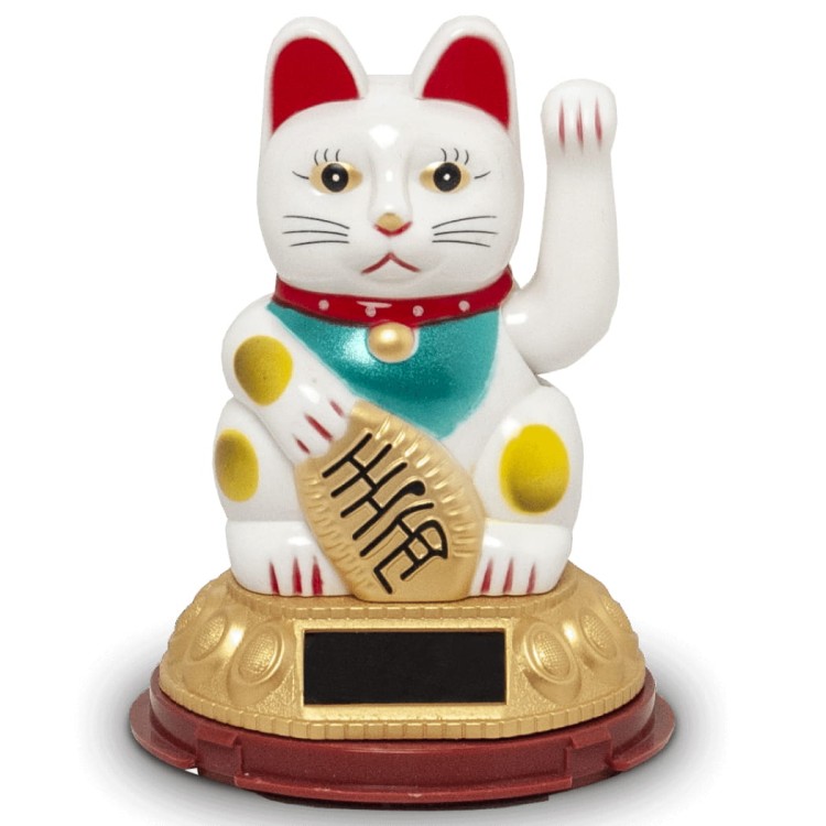 Figurka Solarna Machający Japoński Biały Kot Szczęścia 12cm Maneki Neko EMRO AZIATICA