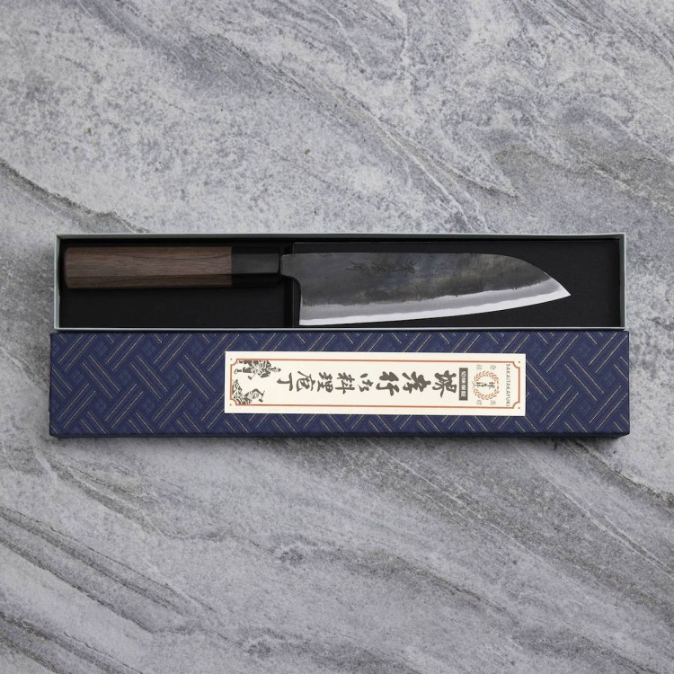 Sakai Takayuki Aogami#2 Iron Kurouchi Japoński Nóż Kuchenny Santoku Do Warzyw 17 cm