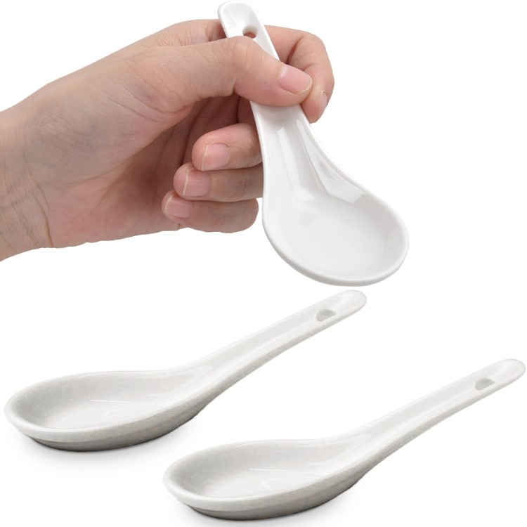 Orientalna Łyżka Porcelanowa Do Zupy Udon Soba Ramen Biała 12,5cm EMRO AZIATICA