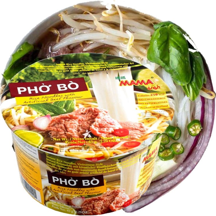 Tajska Zupka Błyskawiczna Makaron Ryżowy Instant Wołowina Pho Bo Cup 65g MAMA