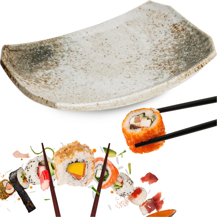 Ceramiczny Jasny Talerz Do Serwowania Sushi HIKARI 22cm x 15cm EDO JAPAN