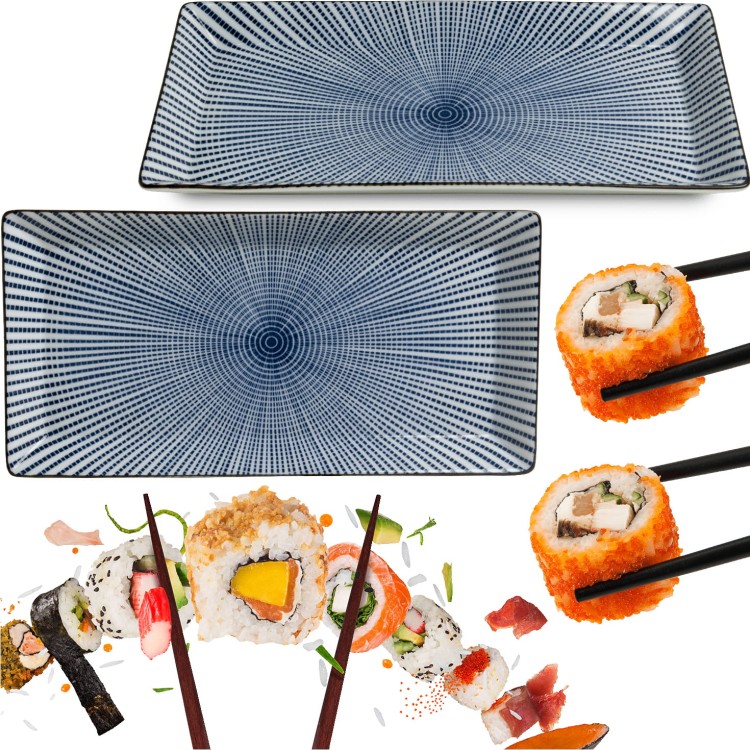 Ceramiczny Niebieski Talerz Do Serwowania Sushi SENDAN TOKUSA 23cm x 12cm