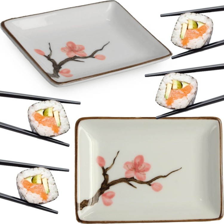 Ceramiczna Biała Miseczka Do Sushi Kwiaty Sakura 9cm x 6,5cm EMRO AZIATICA