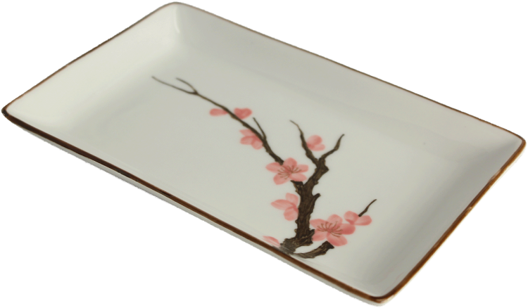 Ceramiczny Biały Talerz Do Serwowania Sushi Kwiaty SAKURA 20cm x 13cm EMRO AZIATICA