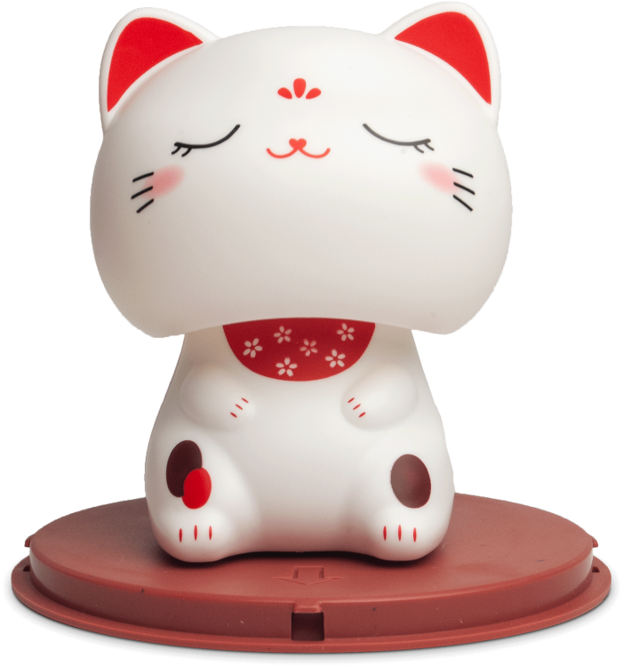 Figurka Solarna Japoński Śpiący Biały Kot Szczęścia Maneki Neko EMRO AZIATICA