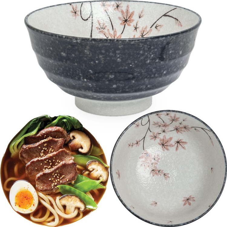Miseczka Biało Czarna Miska Do Makaronu Zupy Udon 17cm MAPLE LEAF EDO JAPAN