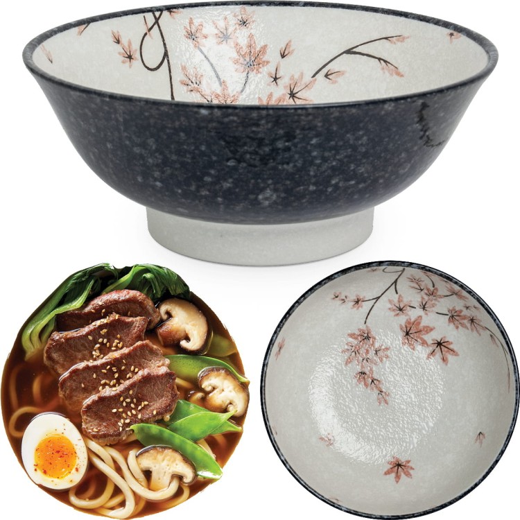 Miseczka Biało Czarna Miska Do Makaronu Zupy Ramen 22cm MAPLE LEAF EDO JAPAN