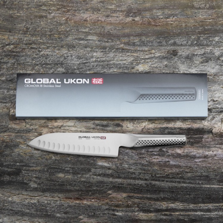 Global Ukon Japoński Nóż Santoku Żłobiony 18,5cm GU-04