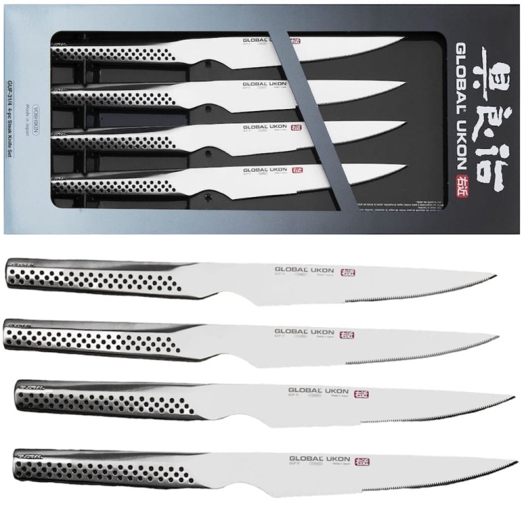 Global Ukon Japoński Zestaw Komplet 4 Noży Do Steków 56-58HRC 13cm GUF-31/4