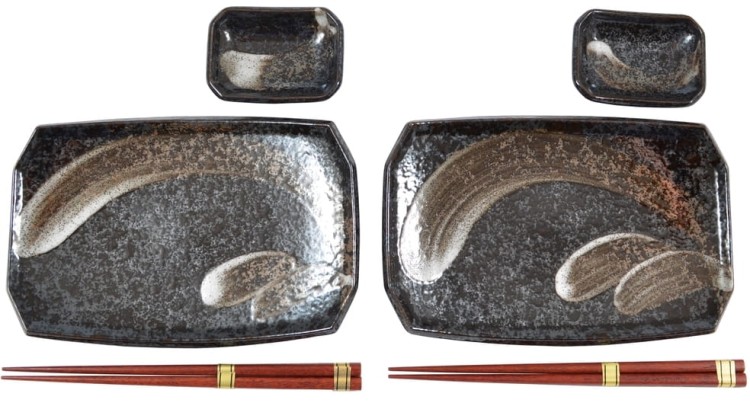 Zestaw Ceramiki Do Sushi Ciemny Komplet ANSEN Ceramika Dla 2 Osób EDO JAPAN
