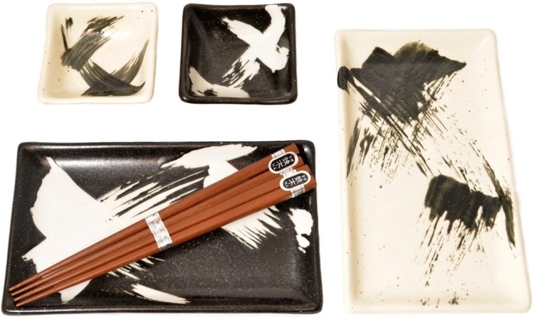 Zestaw Ceramiki Do Sushi Komplet Biało Czarny Ceramika Dla 2 Osób EDO JAPAN