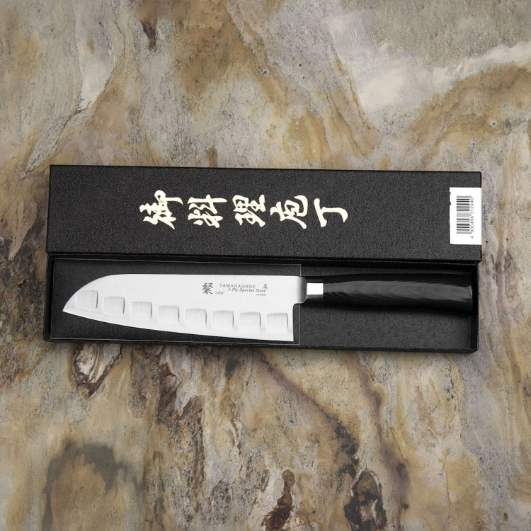 Tamahagane SAN Black VG-5 Japoński Nóż Santoku Żłobiony 17,5cm