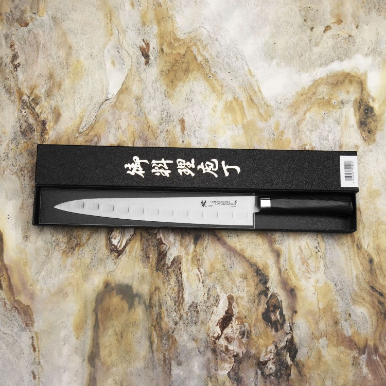 Tamahagane SAN Black VG-5 Japoński Nóż Sujihiki Żłobiony 27cm