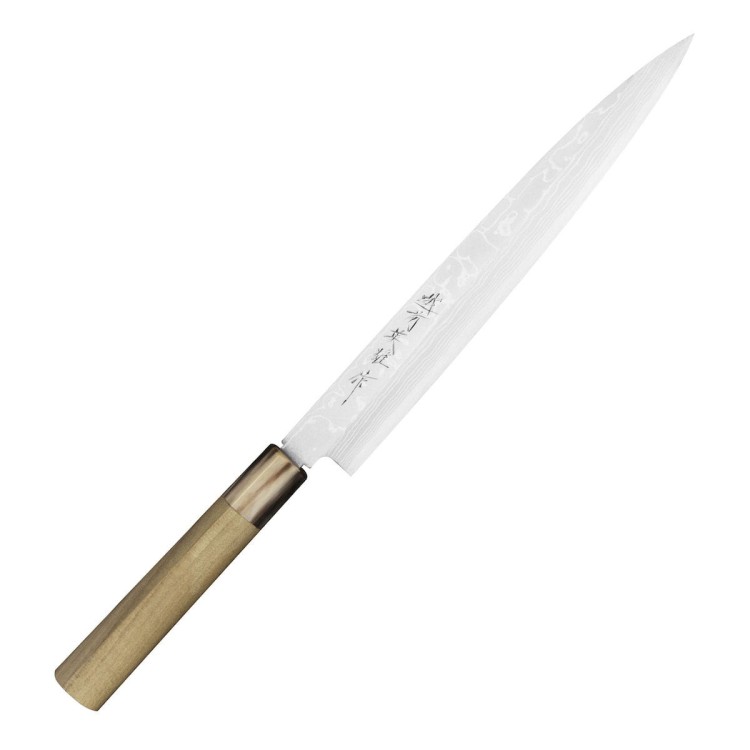 Hideo Kitaoka Aogami#2 Satin Damascus Japoński Nóż Yanagi Sashimi Do Sushi 24cm