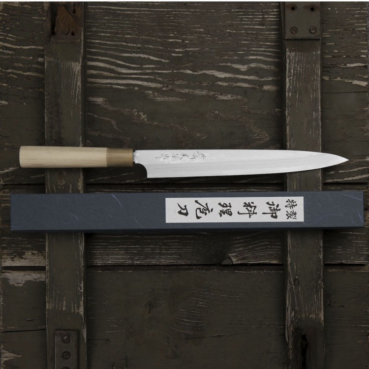 Hideo Kitaoka Aogami#2 Satin Damascus Japoński Nóż Yanagi Sashimi Do Sushi 27cm