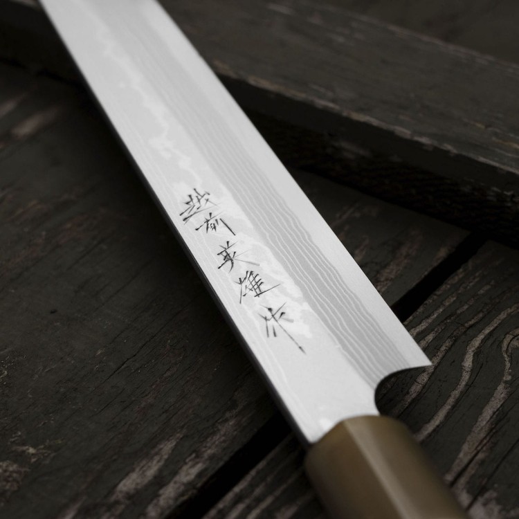 Hideo Kitaoka Aogami#2 Satin Damascus Japoński Nóż Yanagi Sashimi Do Sushi 27cm