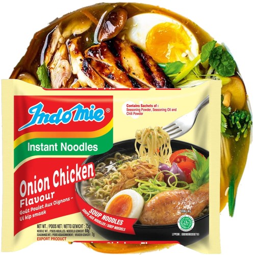KARTON Indonezyjski Makaron Zupka CEBULOWY KURCZAK Instant Onion Chicken Noodles Soup 40x75g INDOMIE