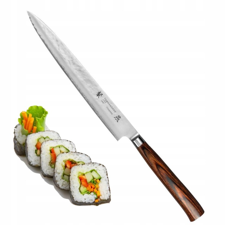 Tamahagane Tsubame Brown VG-5 Japoński Nóż Kuchenny Sashimi Do Sushi Filetowania 61HRC 24cm