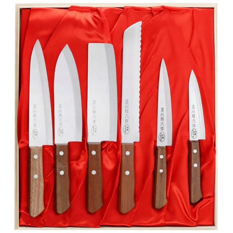Satake Tomoko 420J2 Japoński Zestaw 6 Noży Na Prezent w Drewnianym Pudełku