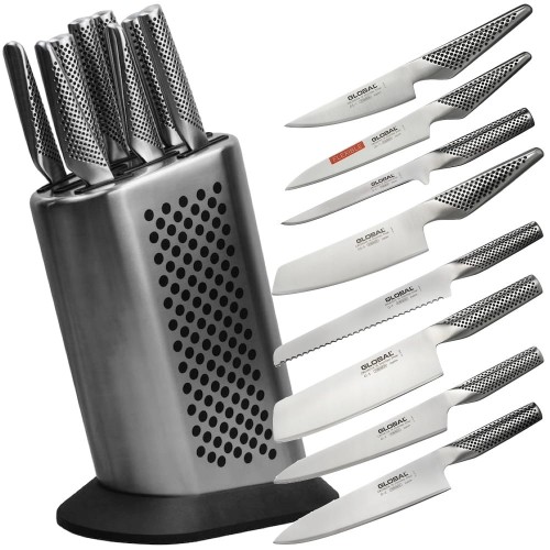 Global Japoński Zestaw Noży w Gładkim Bloku w Kropki 8 Częściowy