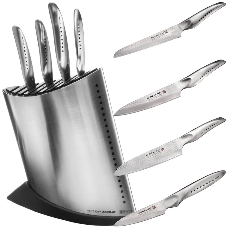 Global SAI Japoński Komplet Zestaw 4 Noży w Stalowym Dużym Bloku GKB-52