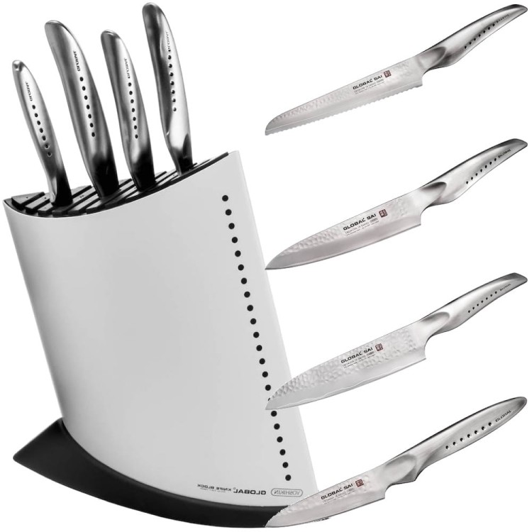 Global SAI Japoński Komplet Zestaw 4 Noży w Białym Dużym Bloku GKB-52CW