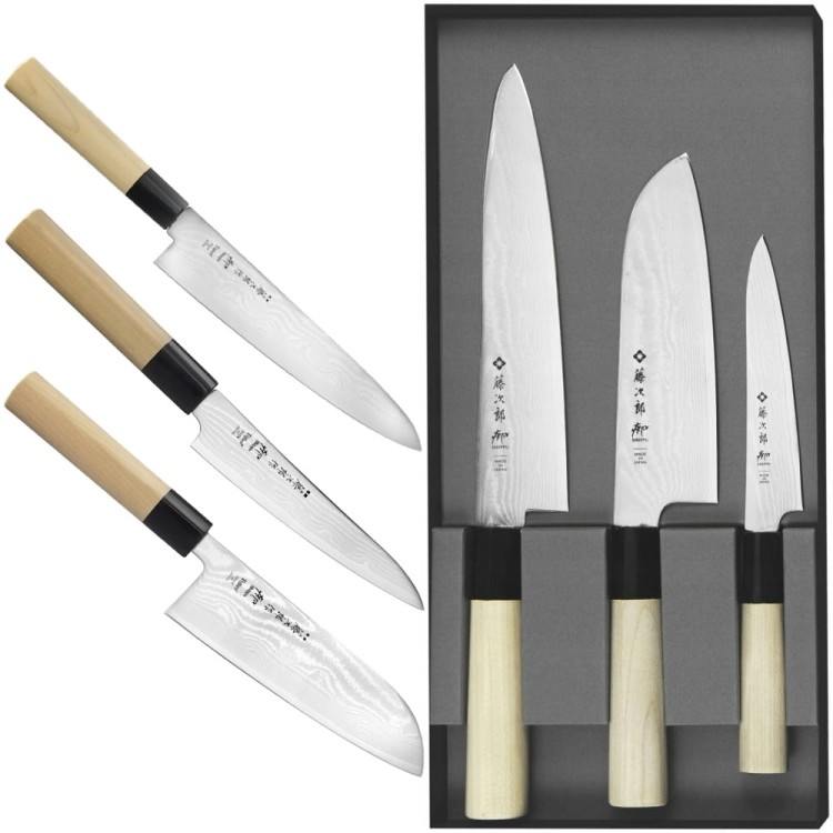 Zestaw 3 Noży Tojiro Shippu VG-10 Japoński Nóż Szefa Kuchni 21cm + Uniwersalny 13cm + Santoku 16cm