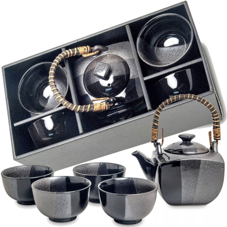 Japoński Elegancki Zestaw Do Herbaty Szaro Czarny 5 Elementów Dzbanek 600ml EMRO AZIATICA