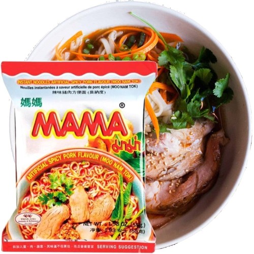 KARTON Tajska Zupka Błyskawiczna Makaron Instant Wieprzowina Moo Nam Tok 30x55g MAMA