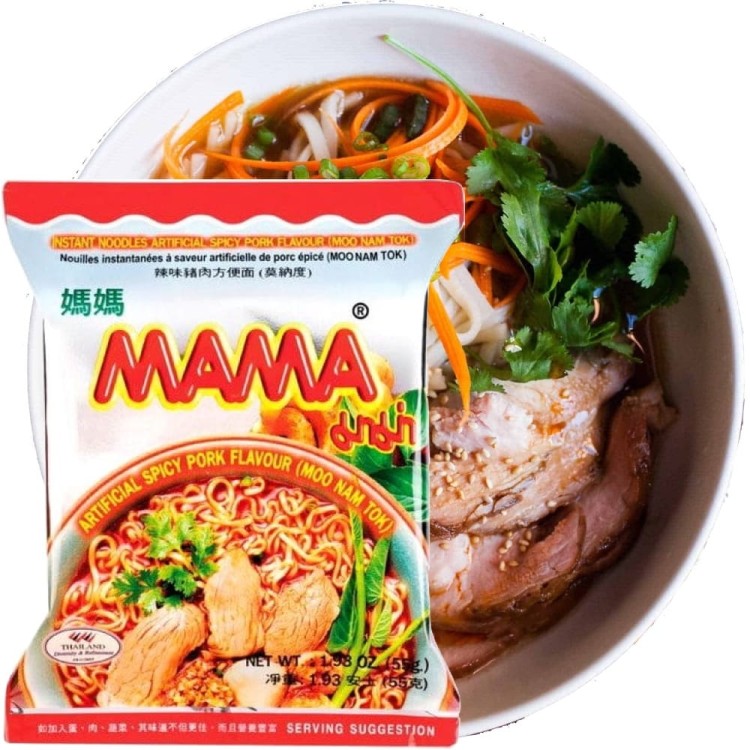KARTON Tajska Zupka Błyskawiczna Makaron Instant Wieprzowina Moo Nam Tok 30x55g MAMA