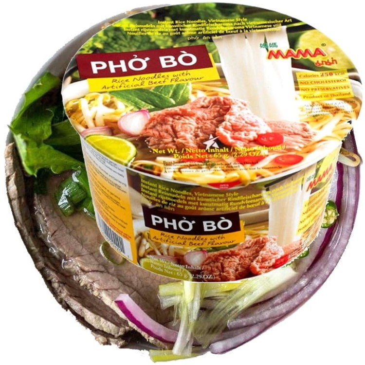 KARTON Tajska Zupka Błyskawiczna Makaron Ryżowy Instant Wołowina Pho Bo Cup 12x65g MAMA