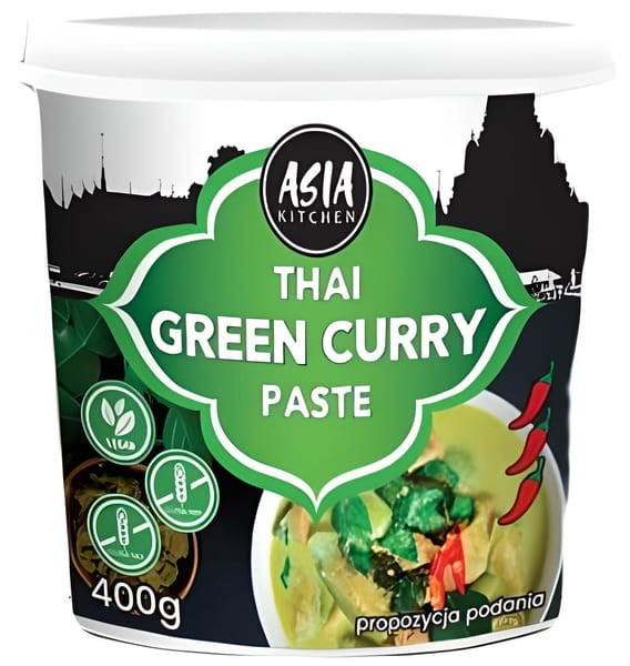 Zielona Bardzo Ostra Pasta Curry Vegan Bez Glutenu 400g ASIA KITCHEN