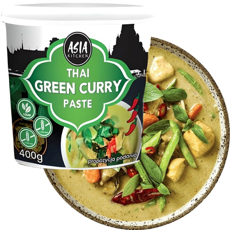 Zielona Bardzo Ostra Pasta Curry Vegan Bez Glutenu 400g ASIA KITCHEN
