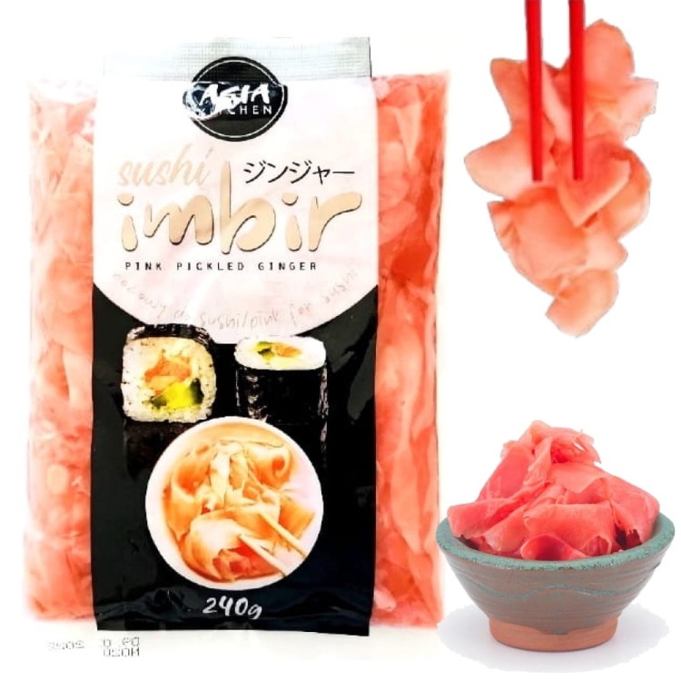Imbir Marynowany Do Sushi Różowy Oczyszcza Kubki Smakowe 240g ASIA KITCHEN