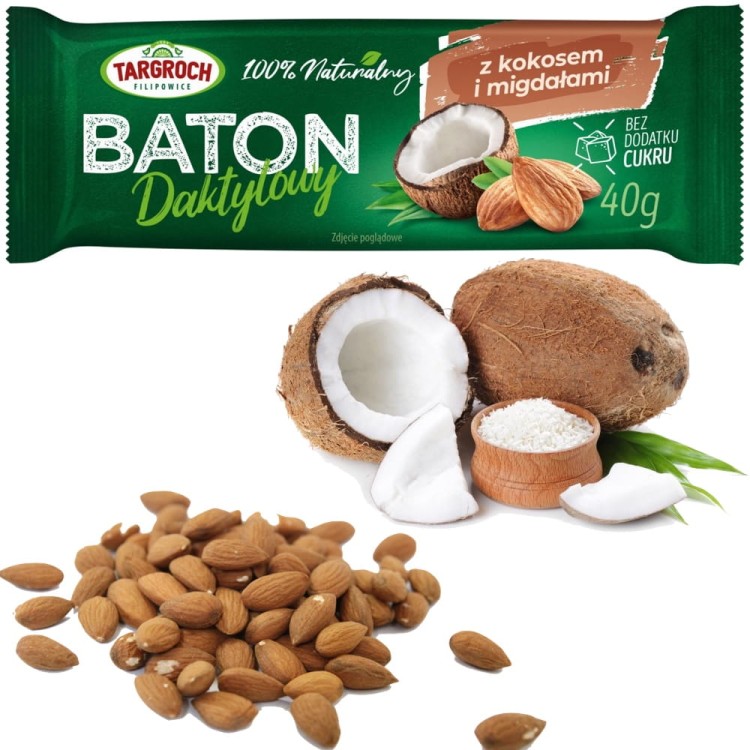 Zdrowy Baton Daktylowy z Kokosem i Migdałami Energia z Natury 40g TARGROCH