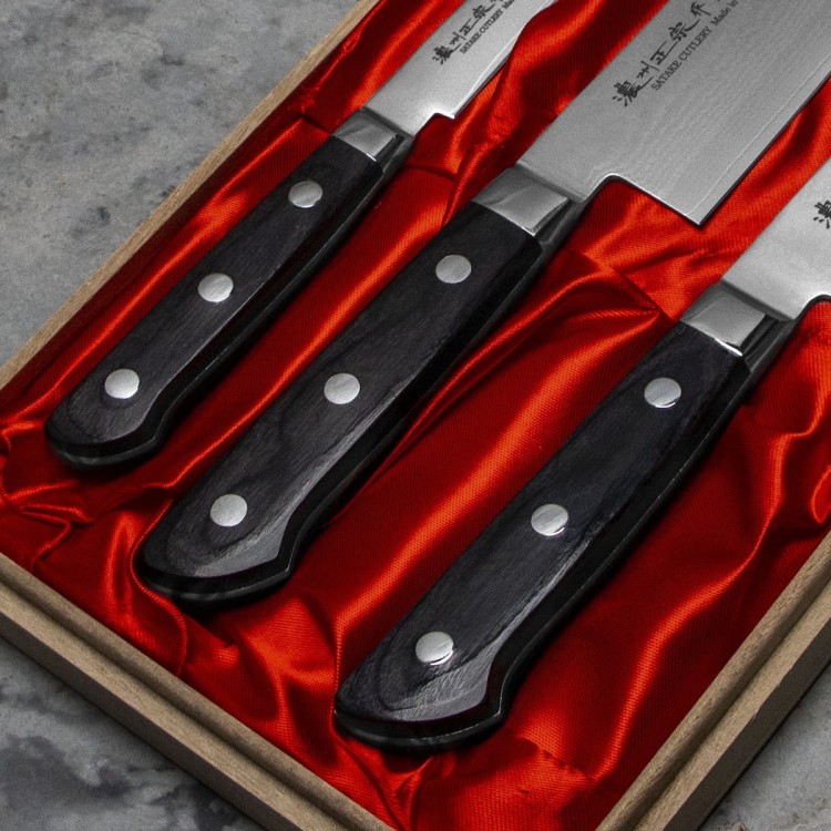 Satake Daichi Japoński Zestaw 3 Noży w Drewnianym Pudełku HG8556W
