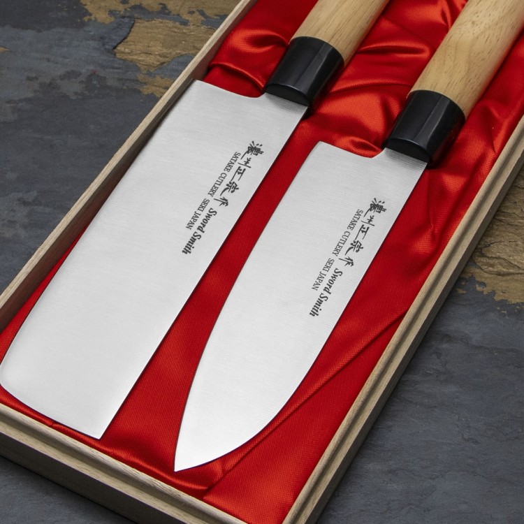 Satake Misaki Japoński Zestaw 2 Noży Nóż Santoku 18cm i Nakiri 17cm