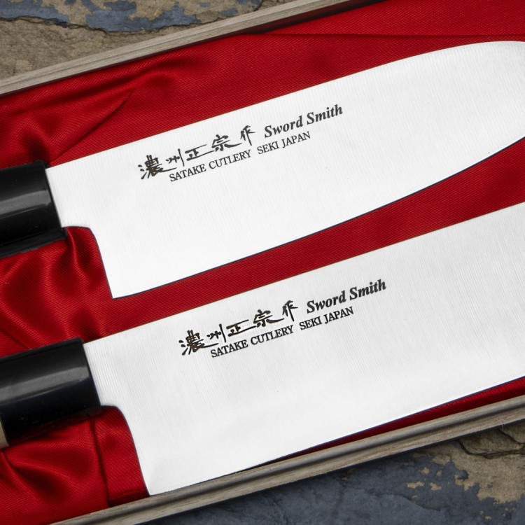 Satake Misaki Japoński Zestaw 2 Noży Nóż Santoku 18cm i Nakiri 17cm