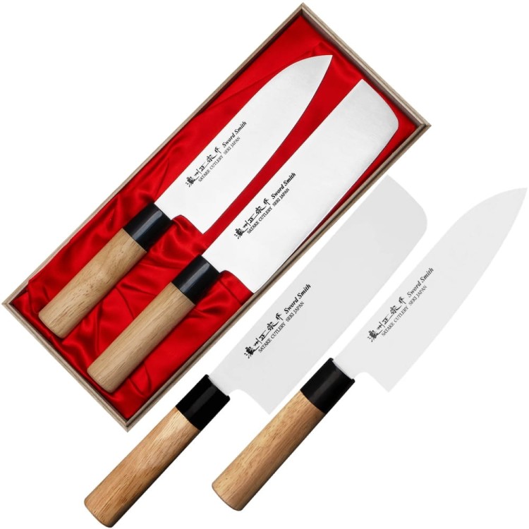 Satake Misaki Japoński Zestaw 2 Noży Nóż Santoku 18cm i Nakiri 17cm