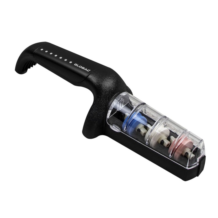 Global Japońska Ceramiczna Ostrzałka Wodna 3 Fazowa Do Ostrzenia Noży Czarno-Biała G-913/BW