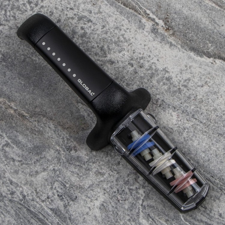 Global Japońska Ceramiczna Ostrzałka Wodna 3 Fazowa Do Ostrzenia Noży Czarno-Biała G-913/BW