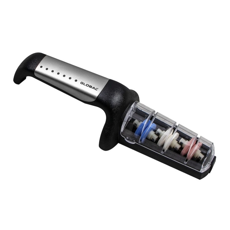 Global Japońska Ceramiczna Ostrzałka Wodna 3 Fazowa Do Ostrzenia Noży Stalowo-Czarna G-913/SB