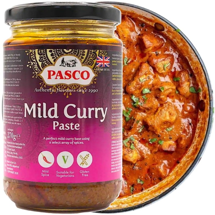 Pasta Indyjska Mild Curry Paste Bezglutenowa Łagodna w Słoiku 270g PASCO