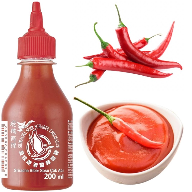 Tajski Sos Chili Sriracha Bardzo Ostry Hot Chilli 70% z Dozownikiem 200ml FLYING GOOSE BRAND