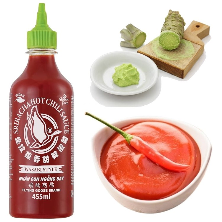 Sos Chili Sriracha z WASABI Wegetariański VEGETARIAN Chilli Sauce 455ml FLYING GOOSE BRAND