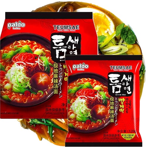 WIELOPAK Koreańska Zupka Błyskawiczna Makaron Instant Ramen Ostry Teumsae Hot 5x120g PALDO