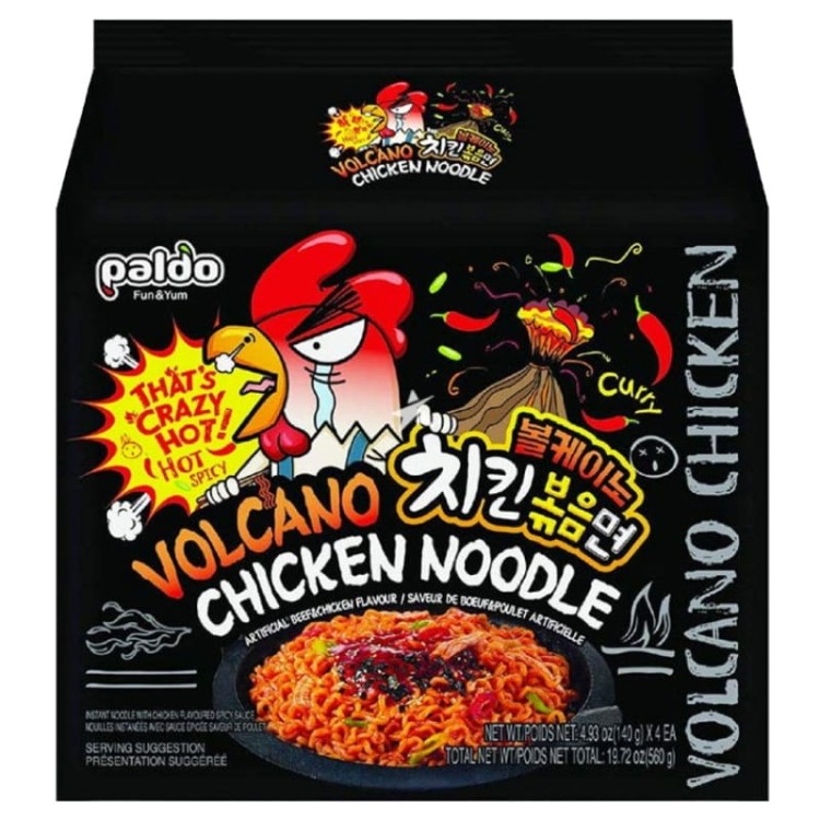 WIELOPAK Koreańska Zupka Błyskawiczna Makaron Instant Ramen Ostry Volcano Chicken 4x140g PALDO
